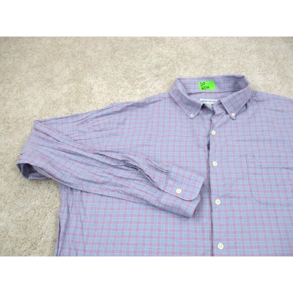 Peter Millar Shirt Adult Extra Large XL Pink Blue Check Cotton Button Up Mens * - Picture 3 of 11